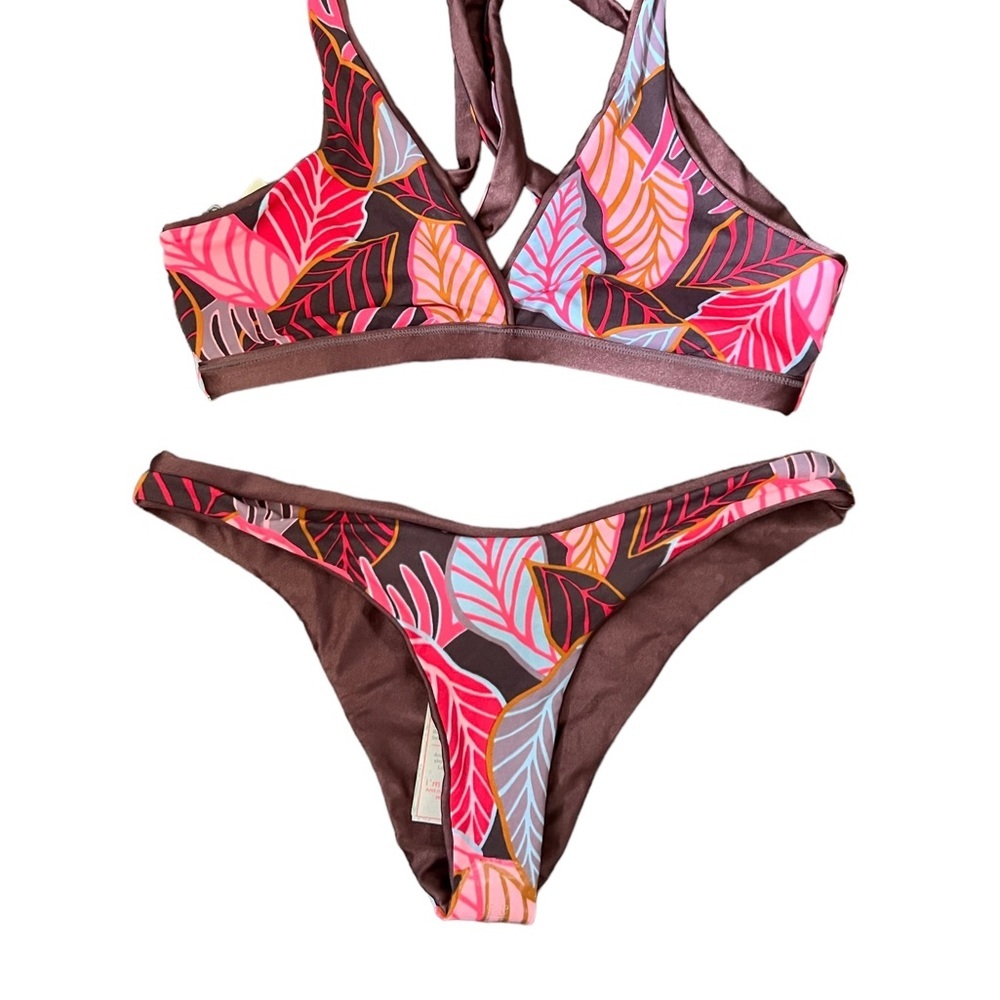 Maaji Reversible Shimmering Cognac/Floral Sublime Bikini Bottom Size Large NWT - Picture 8 of 14